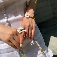 summer trend white floral daisy flower rings for girls korean fashion enamel sunflower ring female jewelry set brincos anillos