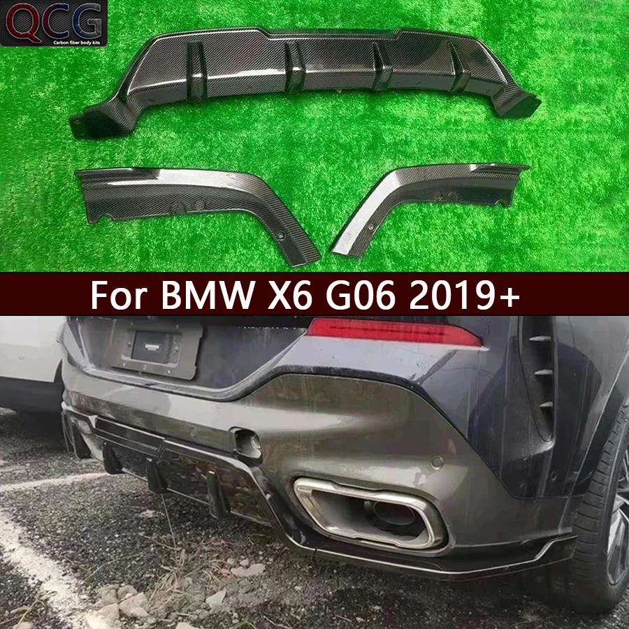 Фото Для BMW X6 G06 2019+ Карбоновый задний диффузор-сплиттер для бампера, спойлер, улучшенные автомобильные аксессуары, комплект обвеса №1