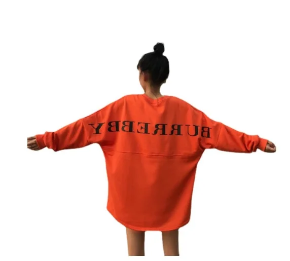 

2022 Letter Print Orange Sweatshirts Women Long Sleeve Top Autumn New O-Neck Sweatshirt Casual Female Loose Hoodies Letter