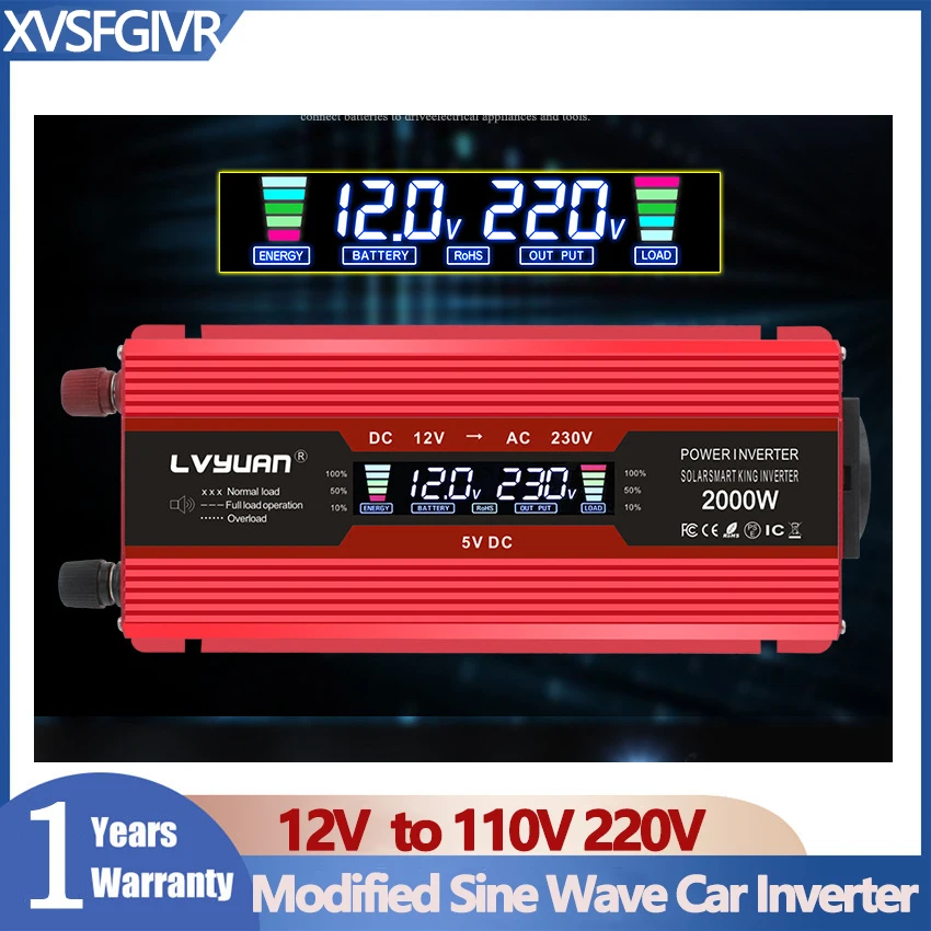 

1500W 3000W Smart LCD Display 12V to 110V 220V LED Car Inverter Portable Power Inverter European Standard