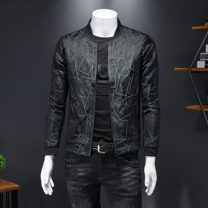 

Роскошная Флокированная мужская куртка-бомбер 4X 5XL, осенняя деловая винтажная Повседневная приталенная куртка с отворотом, однобортные пальто с принтом, куртка