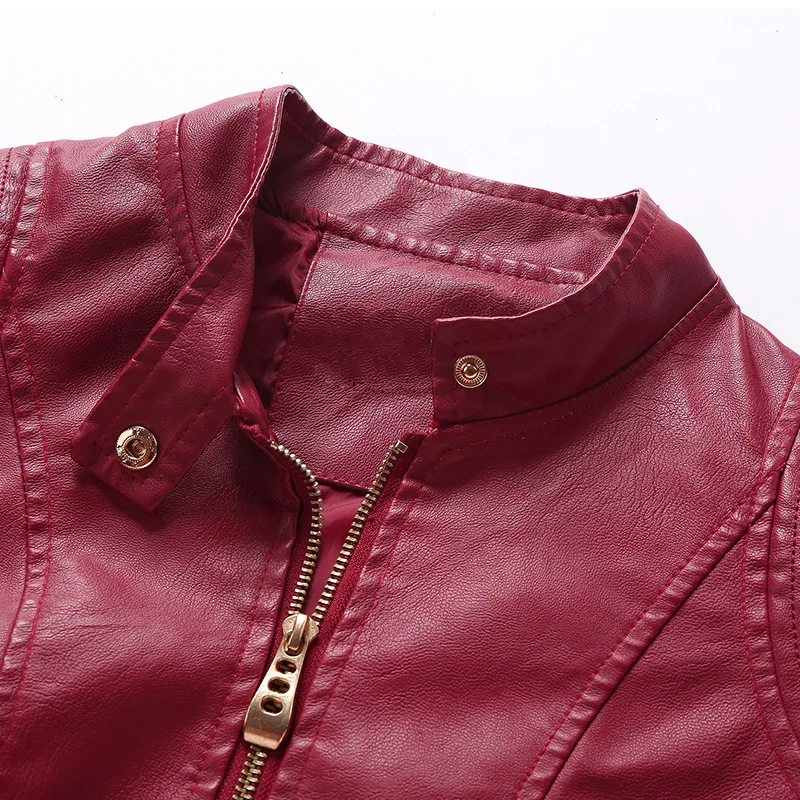 Ladies Pu Faux Leather Jacket Solid Color Zipper Self-cultivation Lapel Punk Short Motorcycle Jacket Spring and Autumn Fashion