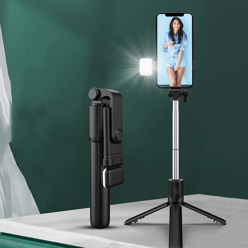 

For IOS Android Smart phone New Wireless bluetooth selfie stick foldable mini tripod with fill light shutter remote control