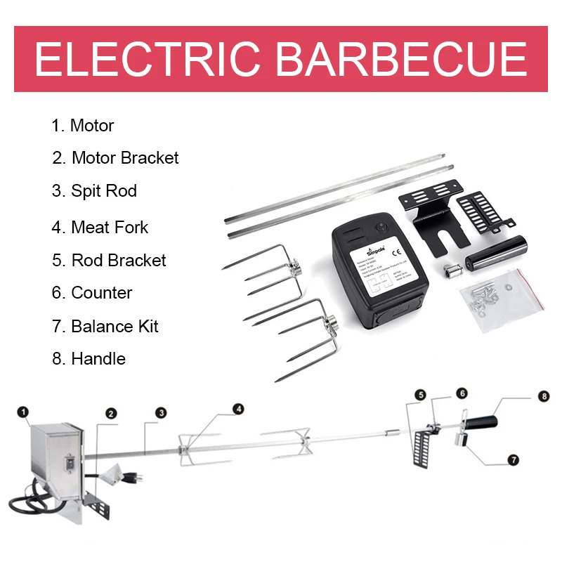 automatic bbq grill rotisserie electric bbq motor metal outdoor spit roaster rod charcoal beef pig chicken camping cooking tools free global shipping