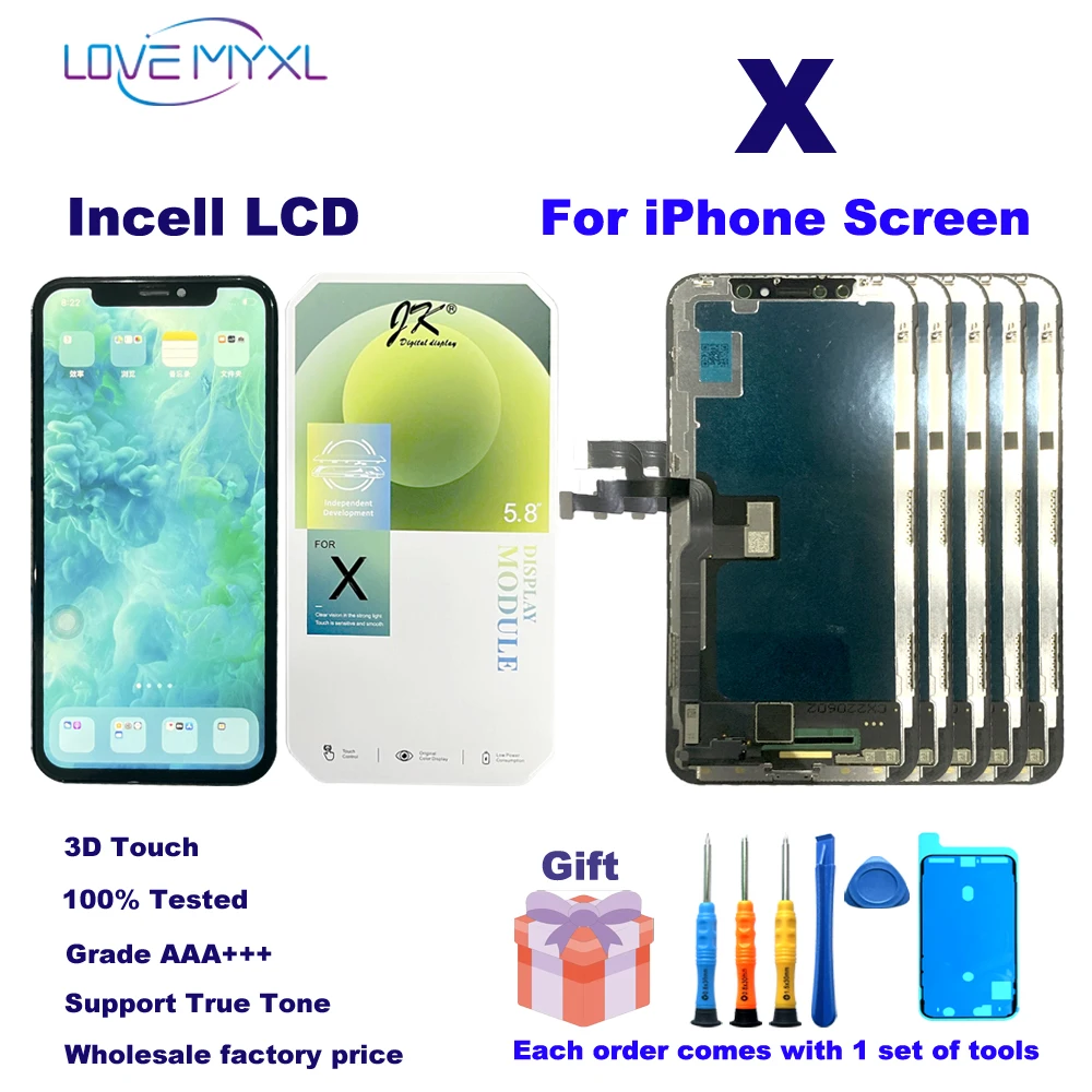 

Grade AAA+++ JK Incell LCD For iPhone X LCD Display 3D Touch Screen Digitizer Assembly Replacement Parts True Tone Tested OK
