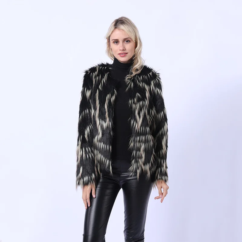 Women's Fur Jacket Winter Faux Goat Wool Long Wool Leather Fur Coat Mid-Length Gradient Color Fur Coat for Women Faux Fur Coat