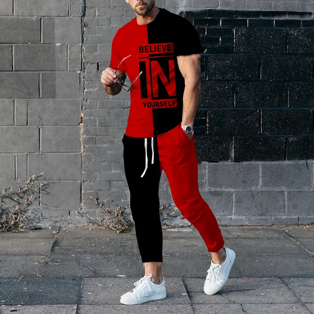 Men's 2 Piece Sets Oversized Sportwear Suit Fashion Short Sleeve Tshirt+Trousers Jogging Set Male Clothing 2 Piece Sets Outfit