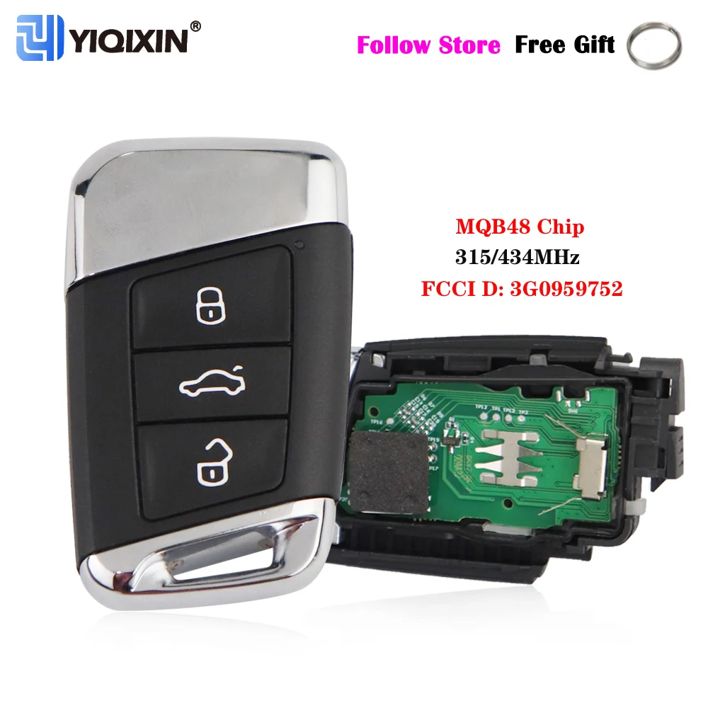 YIQIXIN Smart Remote Key 315/434MHz For Volkswagen VW Magotan B8 Superb A7 Passat Variant 2015-2019 MEGAMOS 88 AES 3G0959752 Fob