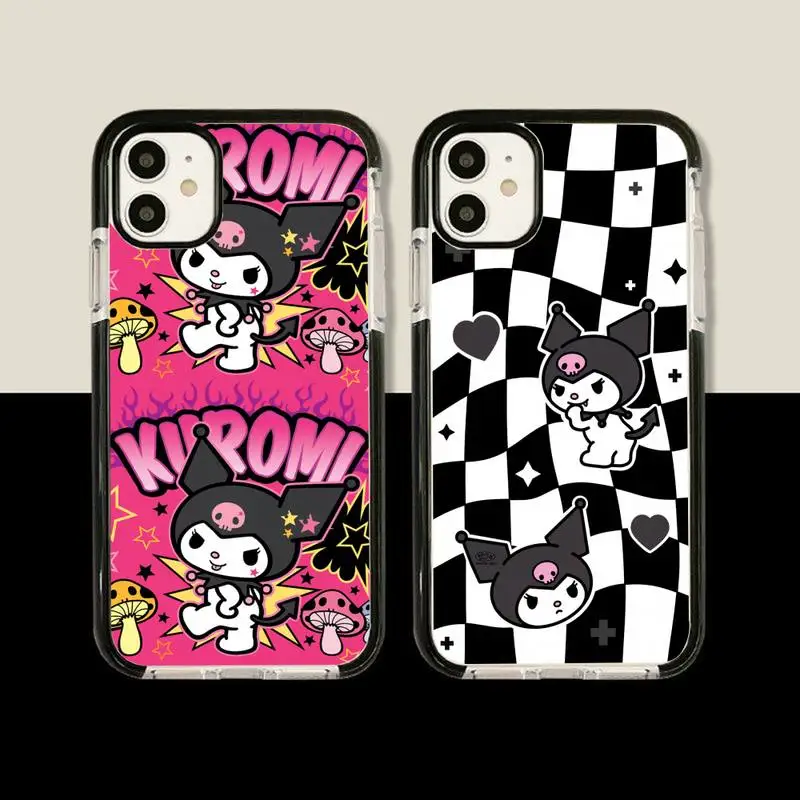 

Cute Cartoon Kuromi Phone Case For iphone 14 Plus 13 12 11 Pro Max Soft Transparent Black Border Capa Cover