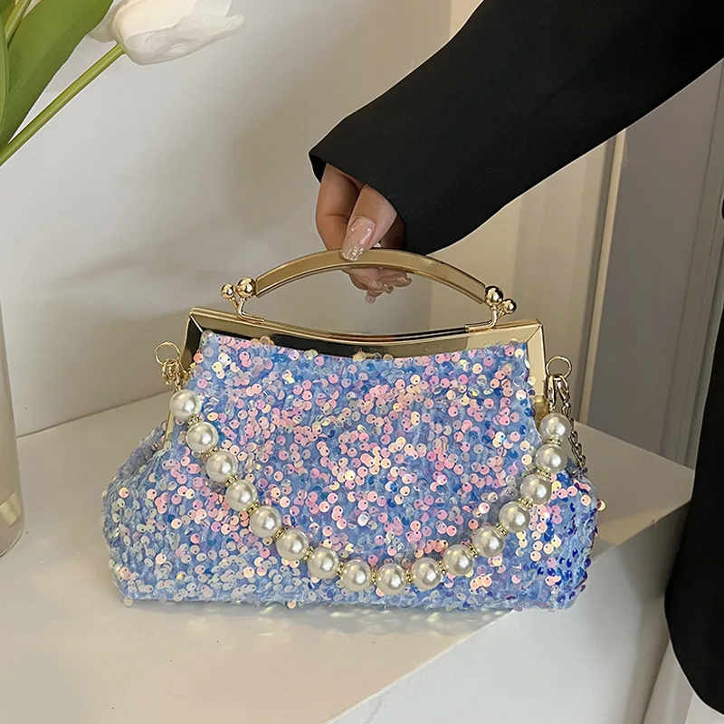 

Летние блестящие тканевые Наплечные сумки через плечо для женщин 2022 дизайнерские роскошные женские сумочки на цепочке и сумочках Длинные с...