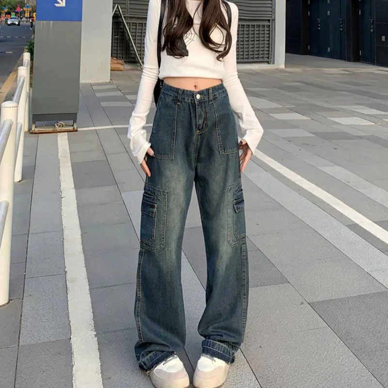 Women's Y2K Clothes Retro Cargo Summer Multi-Pocket Vintage Straight Trousers Sports Jeans Streetwear Korean Clothes Women 2023