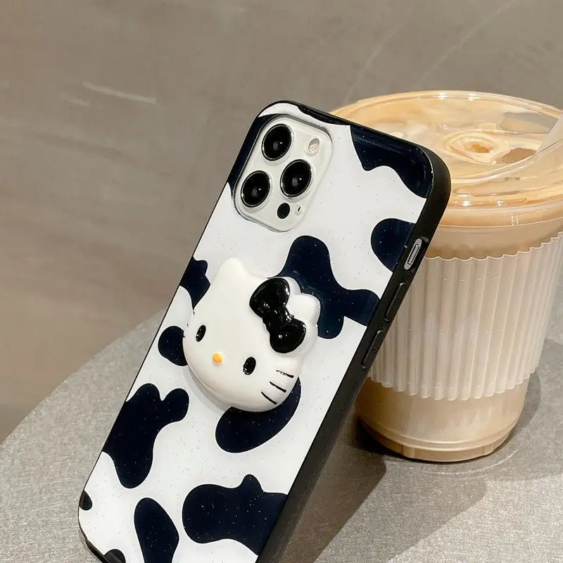 Роскошный брендовый женский чехол для телефона Sanrio Hello Kitty черный белый с молоком