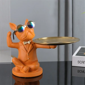 French Bulldog Butler Nordic Resin Dog Statue Jewelry Storage Sculpture Modern Home Decor Tabletop Living Room Crafts Ornament