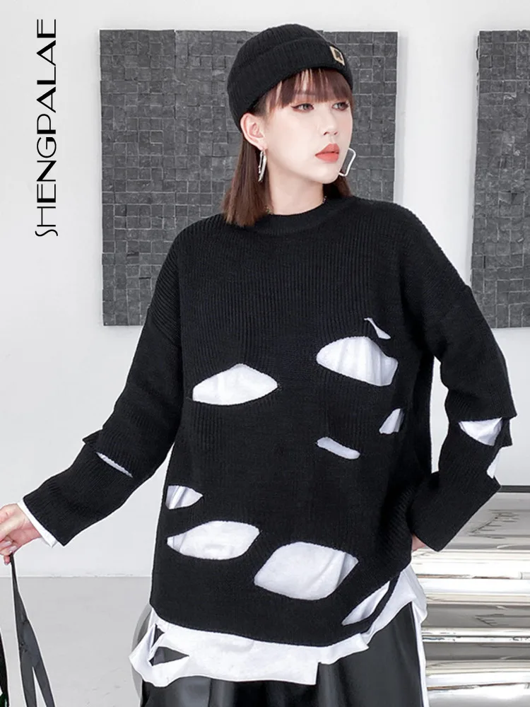 

SHENGPALAE 2022 новый осенне-зимний свободный свитер с круглым вырезом свободный женский топ WZ24201