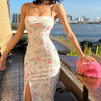 summer casual floral printed sexy club pink dress halter backless long maxi dresses for women party clothes vestido feminino