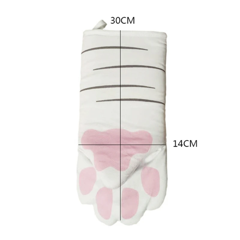 1PC Cute Cartoon Cat Paws Oven Mitts Long Cotton Baking Insulation Microwave Heat Resistant Non-slip Gloves Animal Design images - 6