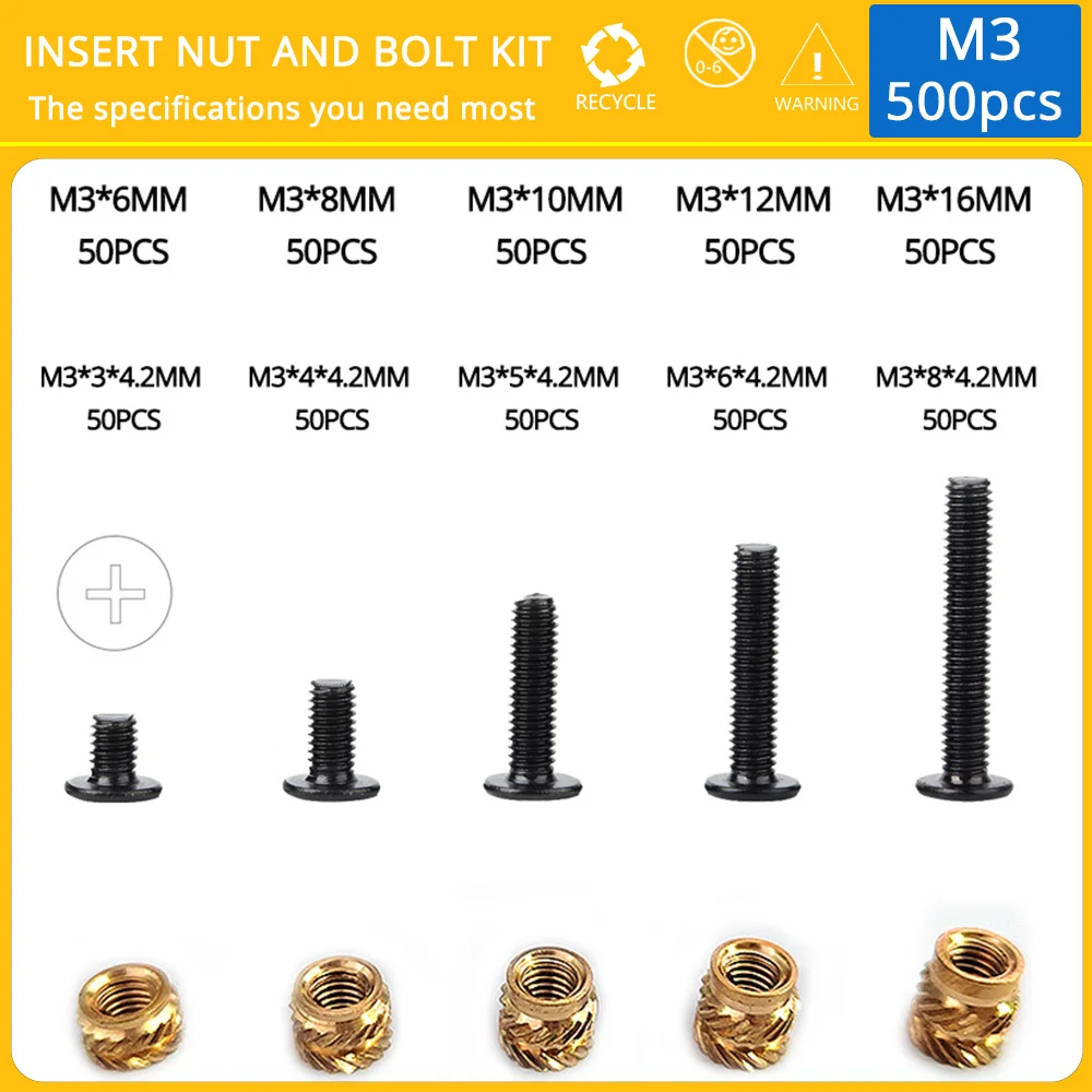 Купи M2 M2.5 M3 M3.5 M4 M5 M6 Brass Insert Nut and Bolt Set Knurled Twill Injection Embedment Copper Nuts 304 Stainless Steel Screws за 1,303 рублей в магазине AliExpress