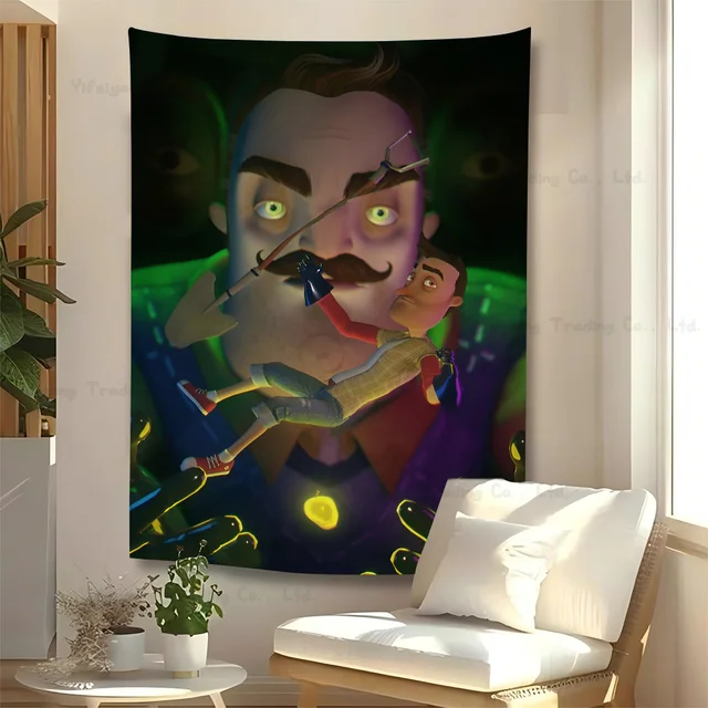 Game HELLO N-NEIGHBOR Anime Tapestry Hanging Tarot Hippie Wall Rugs ...
