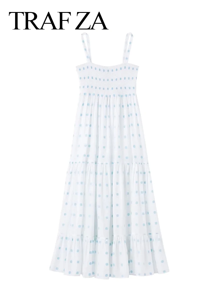 

TRAF ZA Comfortable Elastic Embroidered Flowers Women's And Ankle Dress Fresh Fashion White Cotton Skin Friendly Ladies Dress