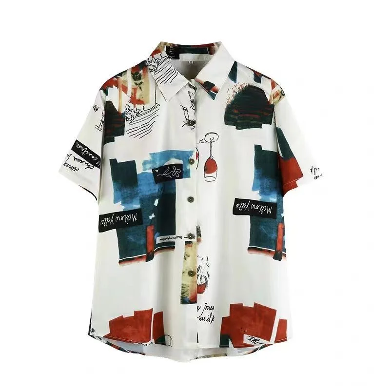 Женская модная повседневная Свободная рубашка с коротким рукавом новая летняя