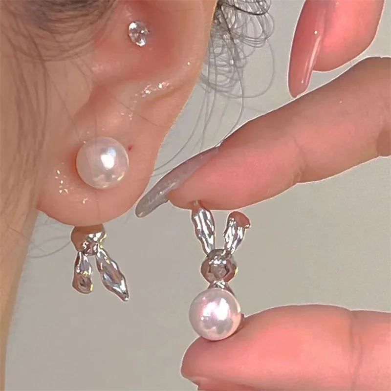 

Cute Pearl Rabbit Stud Earrings for Women Korean Jewelry Heart Bowknot Tassel Dangle Statement Piercing Wedding Party Lady Gift