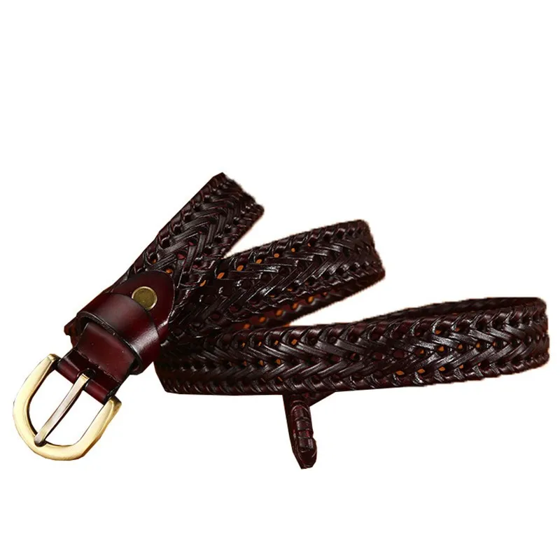 New Design High Quality Cowhide Belt  Width 2.5cm Pure Handmade Woven Women Fashion Style Versatile Decoration Alloy Buckle