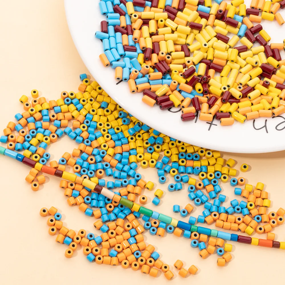 30pcs/lot 3x6mm Free Combination Colorful Enamel Cylindrical Metal Spacer Beads for DIY Bohemia Bracelet Necklace Jewelry Making