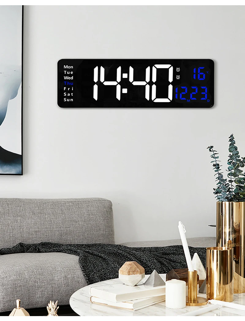 

Living Room Decoration LED Digital Wall Clock Large Screen Temperature Date Date Display Electronic LED Clock with Remote Contro