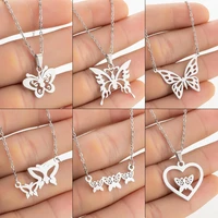 toocnipa 6 designs cute butterfly pendants necklaces for women stainless steel sweet animal choker girls fashion jewelry collar