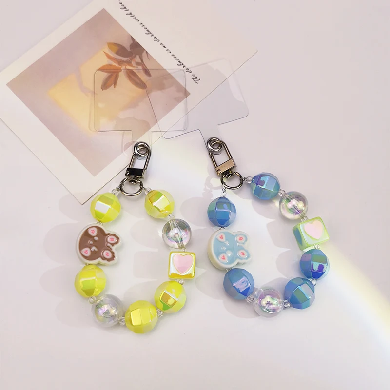 

Женский шнурок, кольцо с коротким кроличьим бисером, пряжка, подвеска с круглым бисером, Универсальный брелок для телефона с защитой от поте...