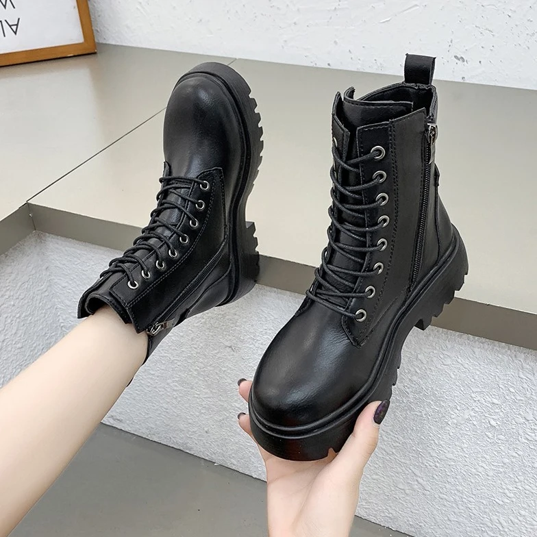 

Plus Size 43 Chunky Heel Platform Motorcycle Boots Women Round Toe Creeper Boots Designer Women Ankle Boots Botas De Mujer 2022