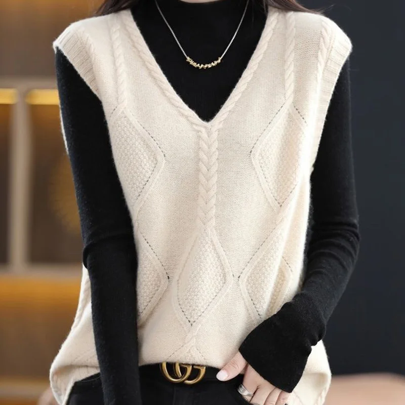 Женский однотонный пуловер без рукавов с V-образным вырезом