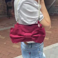 niche shoulder bag new 2022 korean version of the big bow underarm shoulder womens bag pearl handbag
