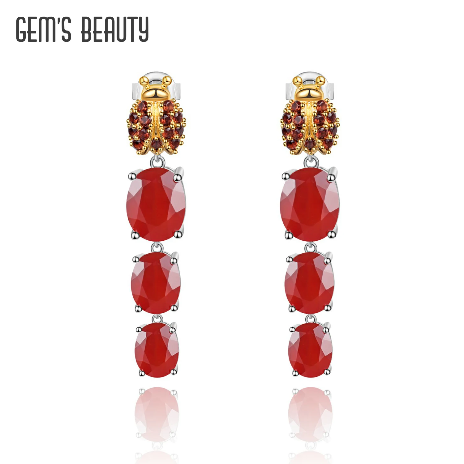 

GEM'S BEAUTY, серьги с натуральным красным агатом, оригинальный дизайн 925, женские Серьги с драгоценными камнями