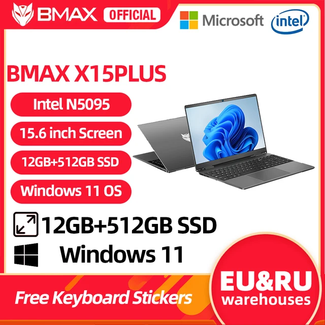 Ноутбук BMAX X15PLUS, 15,6 дюйма, процессор Intel N5095, 12 Гб ОЗУ, 512 Гб SSD, Windows 11, ноутбук 1920*1080, двойной Wi-Fi, USB, ПК, ноутбук DDR4 1