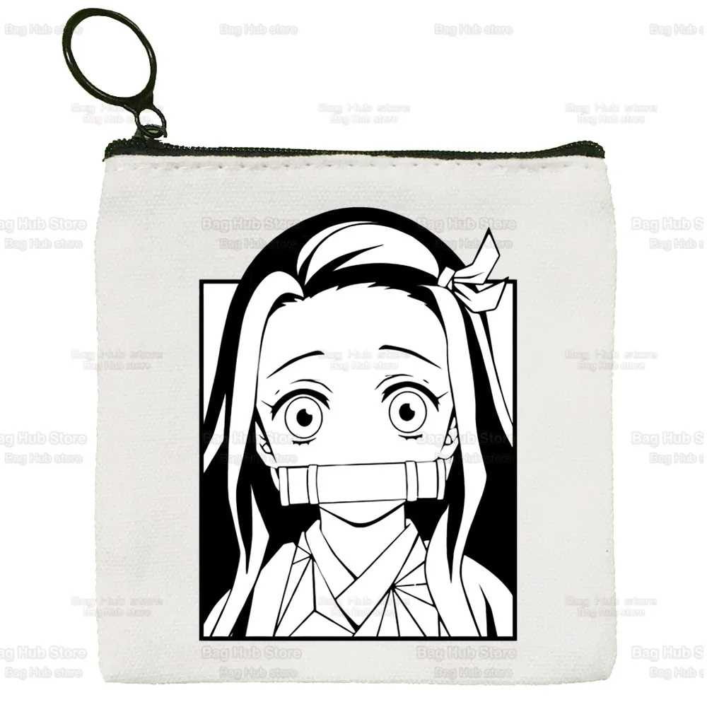 Tanjiro Nezuko Cute Mini Coin Purse Canvas Kimetsu No Yaiba Student Wallet Coin Case Demon Slayer Zipper Hand Female Key Case