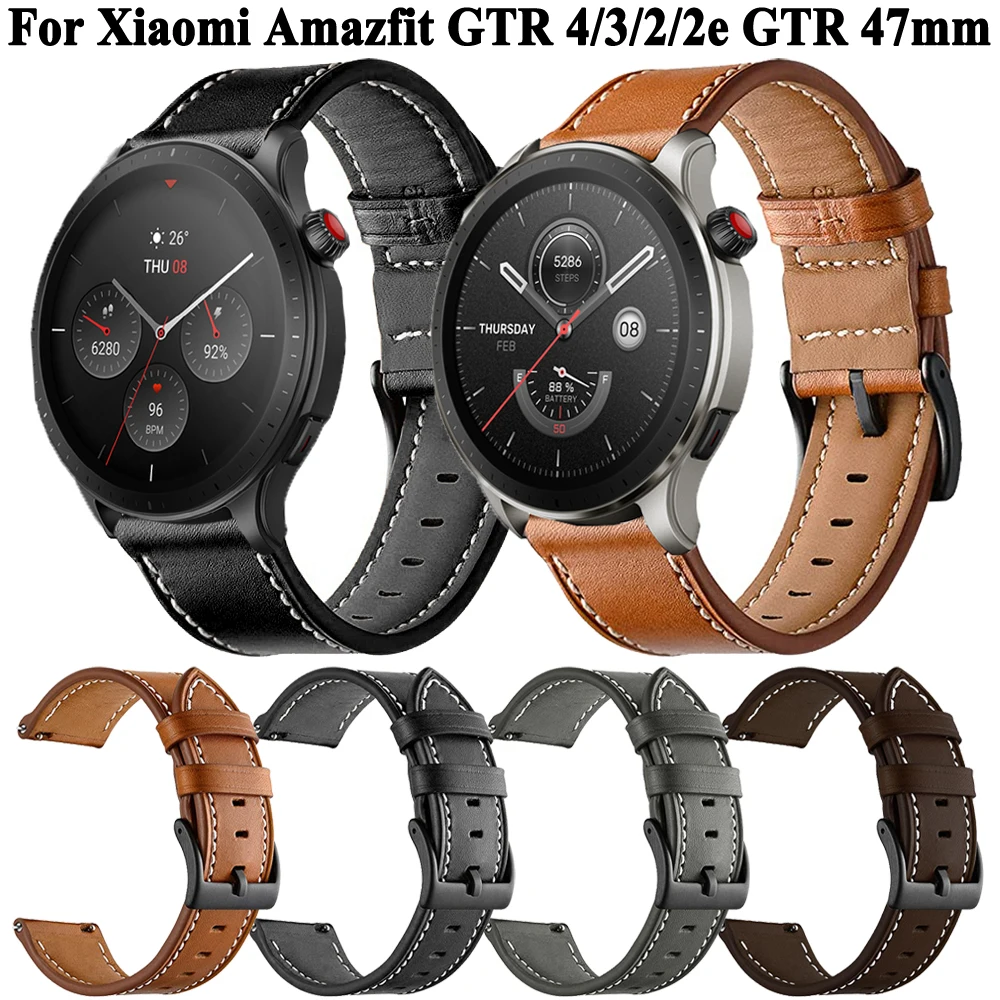 

22mm Leather Bracelet For Amazfit GTR 47mm Strap Bands For Xiaomi Amazfit Stratos / GTR2 / GTR 2e / GTR 3 Pro / GTR 4 Watchband
