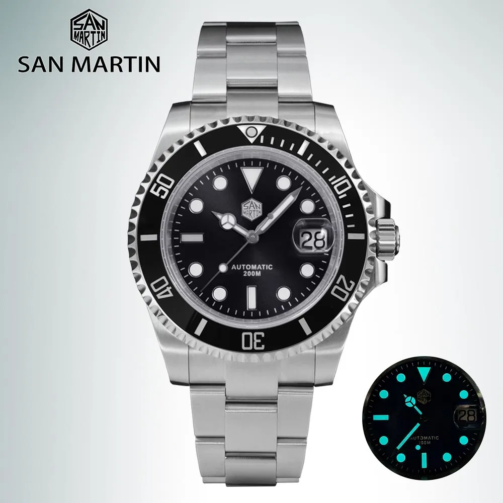 

San Martin 41mm PT5000 SW200 Automatic Mechanical Watch Luxury Water Ghost Mens Dive Wristwatch Sapphire Date Window 20Bar BGW-9