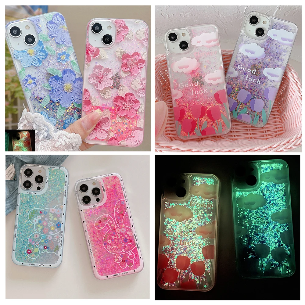 

Floral Luminous Flowing Sand Glitter Water Liquid Case For Xiaomi Mi 9 10 10s 10T 10i 11 11T 12 12X 13 Lite Pro 5G Soft Cover