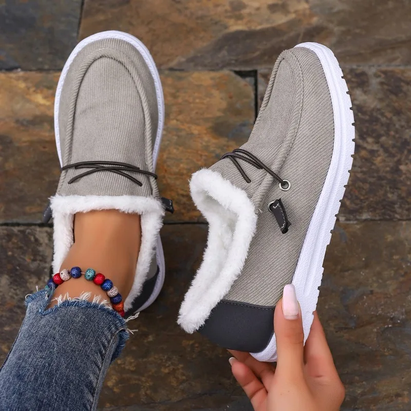 

Lace up Cotton Shoes Women's Natural Fur Warm Low Top 2023 Winter Round Toe Flat Bottom Large plush Warm Snow Boots