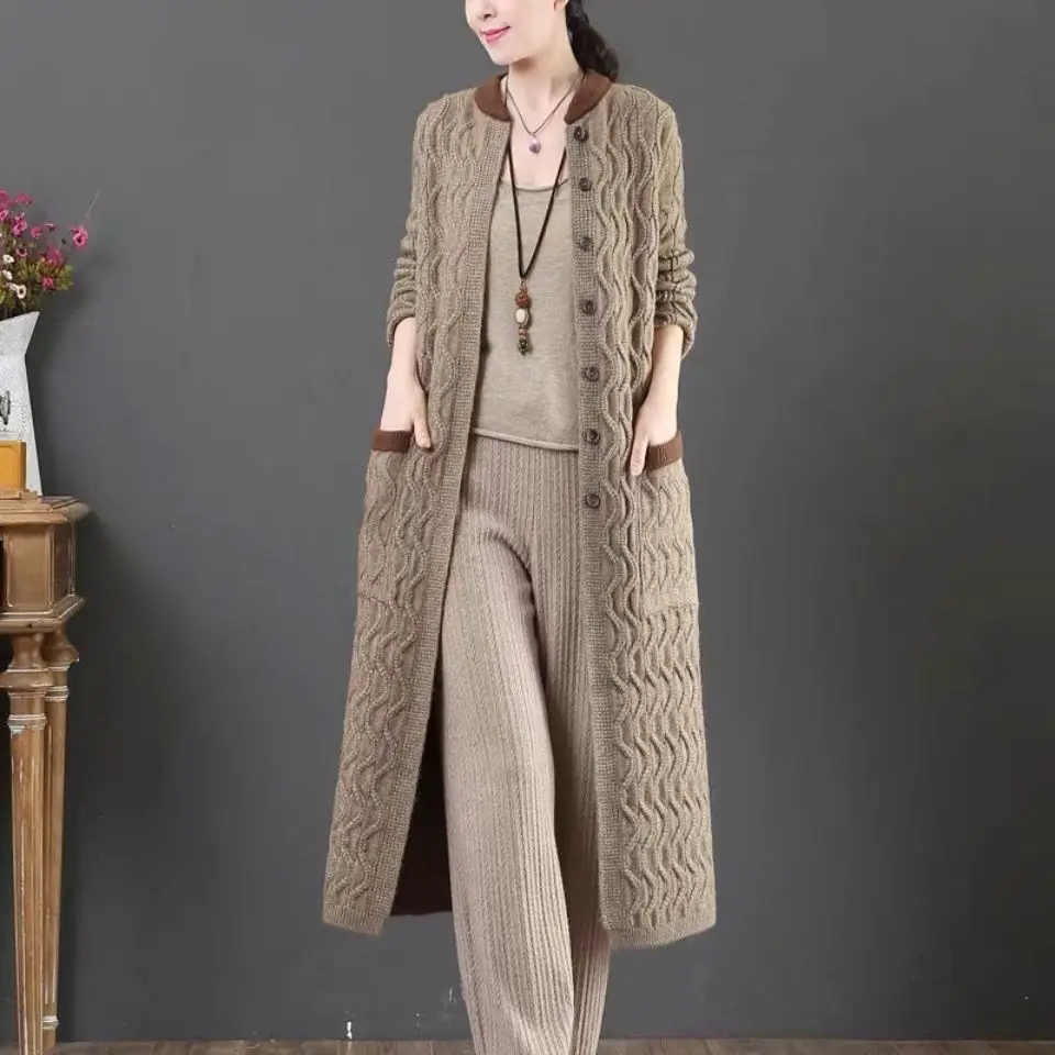 

2022 Autumn Winter Women Knitwear Korean Style Chic Long Sleeve Sweater Coats Female Casual Stylish Knitted Long Cardigans D51