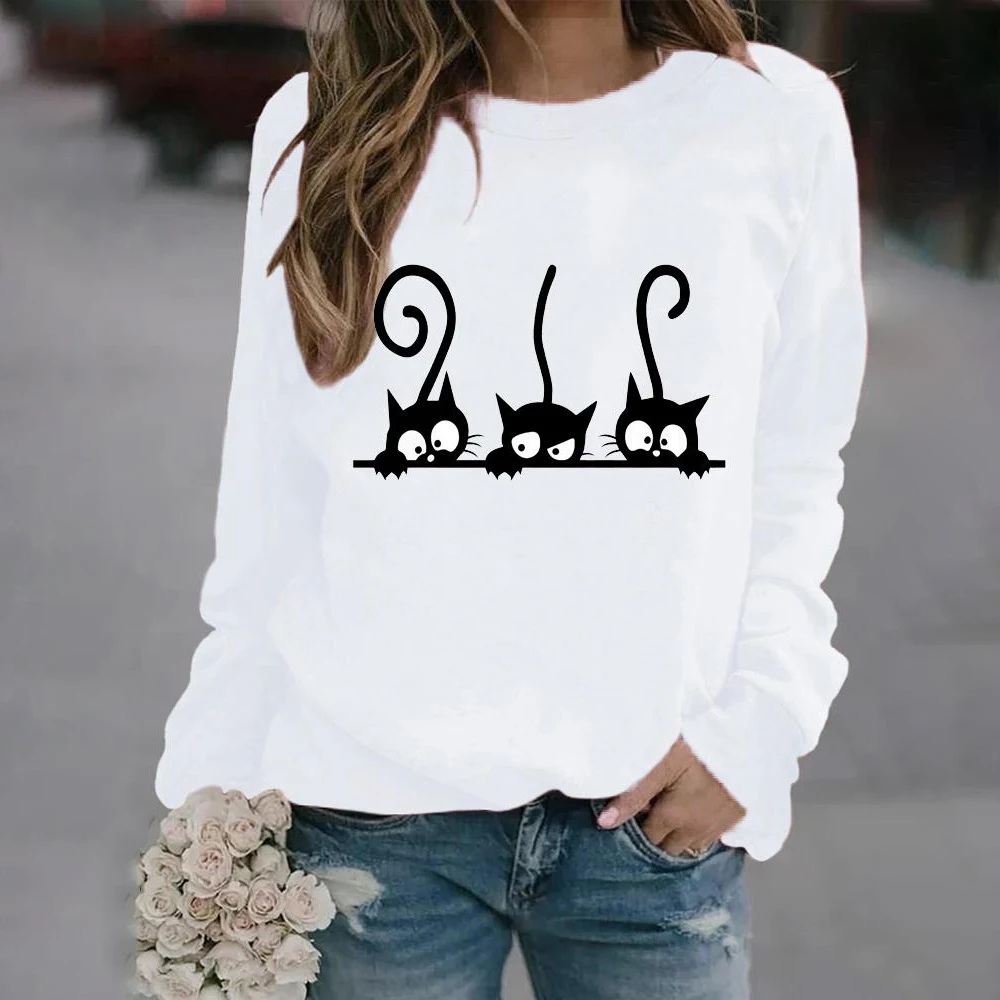 

Long Sleeve Women T-shirt 3d Pet Cat Print Streetwear Oversized O-neck Harajuku Women's Tops Tshirt Loose Versatile Female Tees