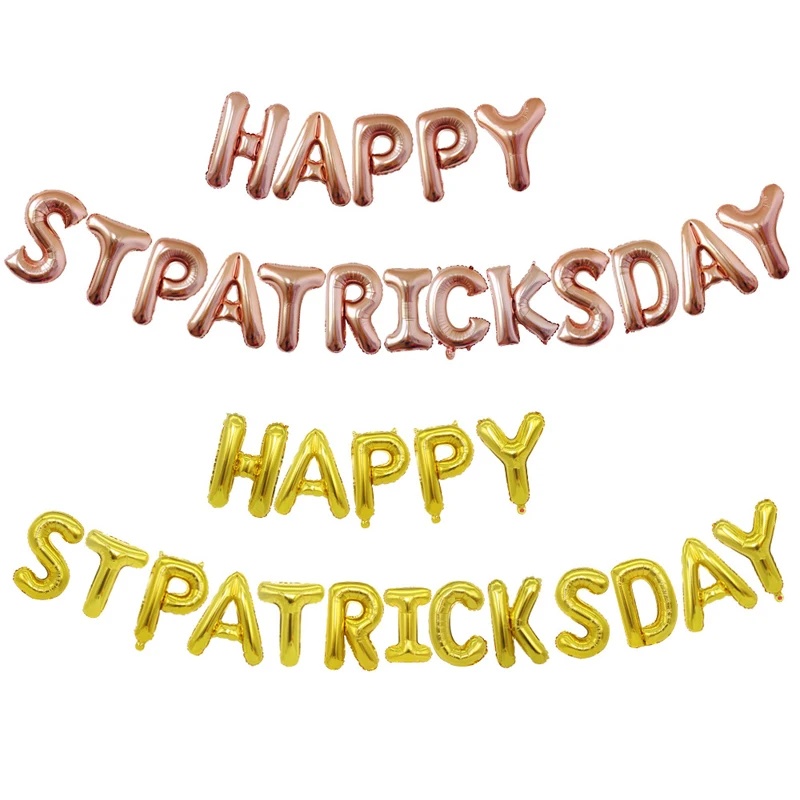 

1set 16inch Rose Gold Happy St. Patrick's Day Letter Foil Balloons Inflatable Air ​Ballons St. Patrick’s Day Party Decorations