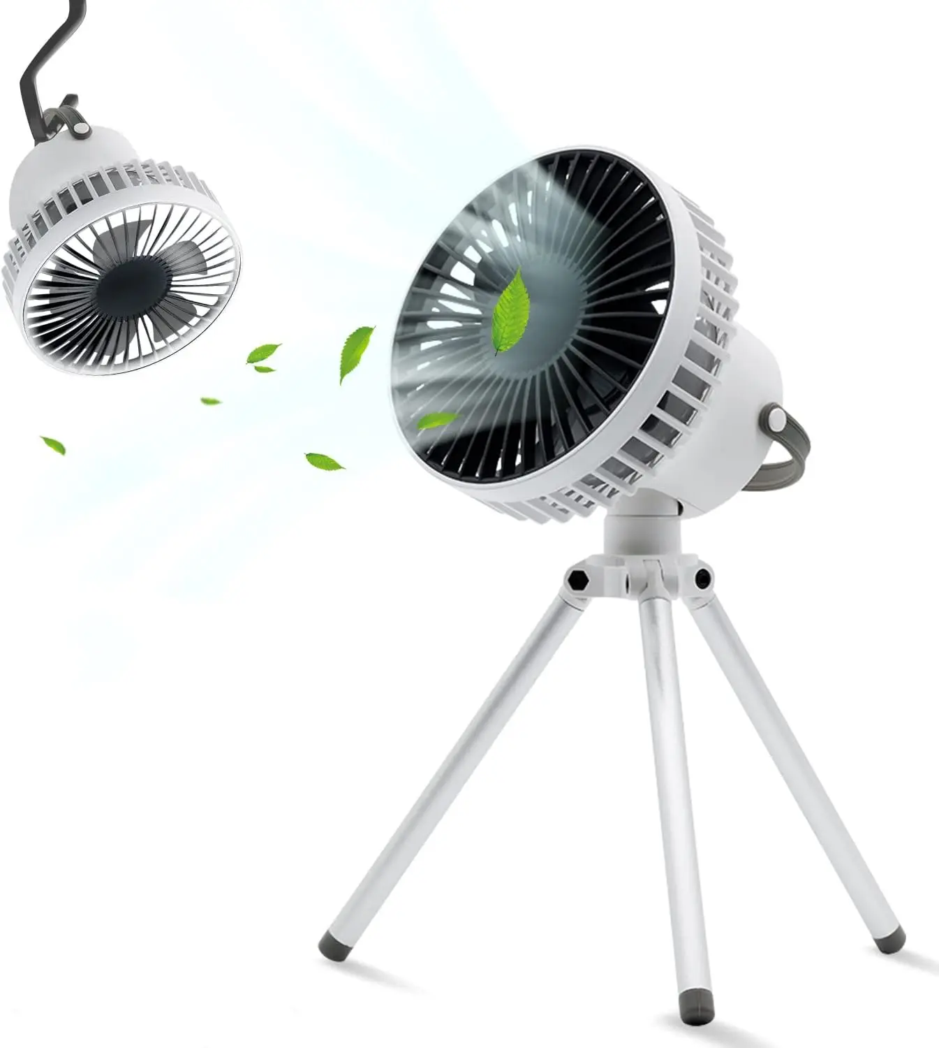 

Ventilador de Mesa, ventilador USB con batería, luz LED, trípode, 3 velocidades de viento, Portatil silencioso para camping,