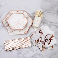 rose gold marble disposable tableware paper plates cups drinking straws napkins birthday decoration baby shower party supplies