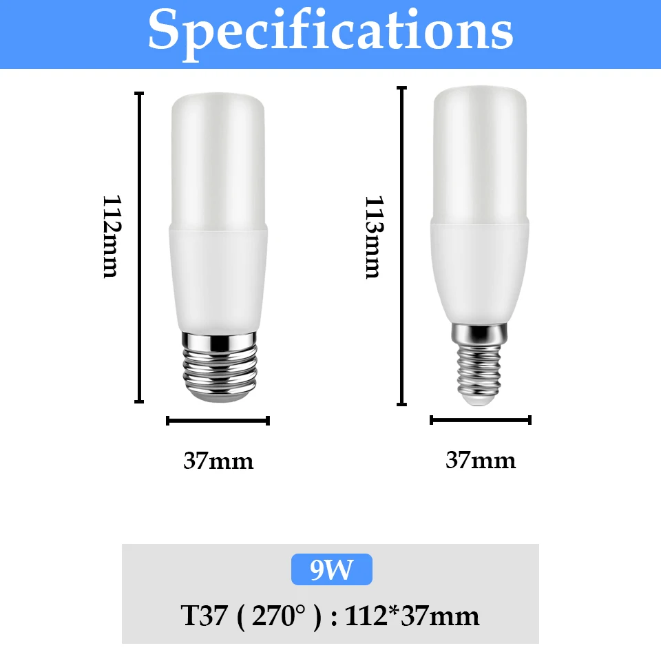 1-8pcs Bar Led Column Bulb T37 C37 9w AC220-240V E27 E14 Super Bright 3000K 4000K 6000K Lamp For Home Bedroom Office Decoration images - 6