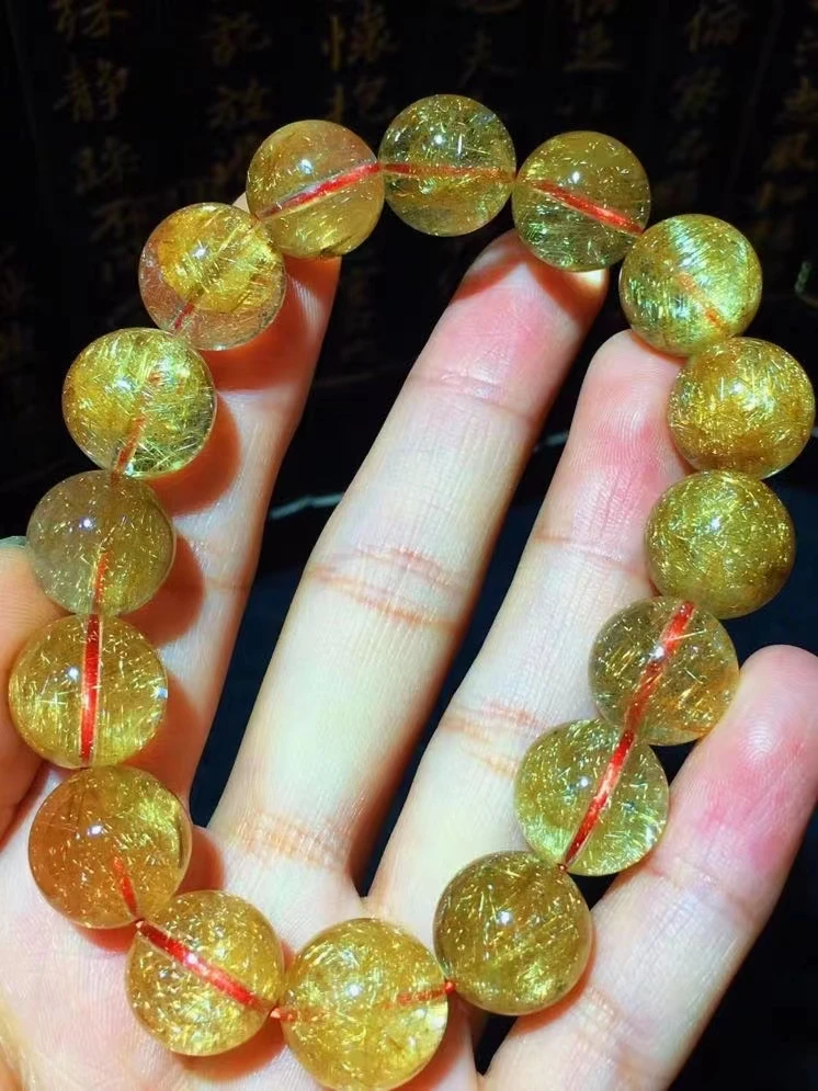 

Natural Gold Rutilated Quartz Crystal Clear Round Beads Bracelet 13.5mm Woman Men Jewelry Fashion Rutilated Stone AAAAA