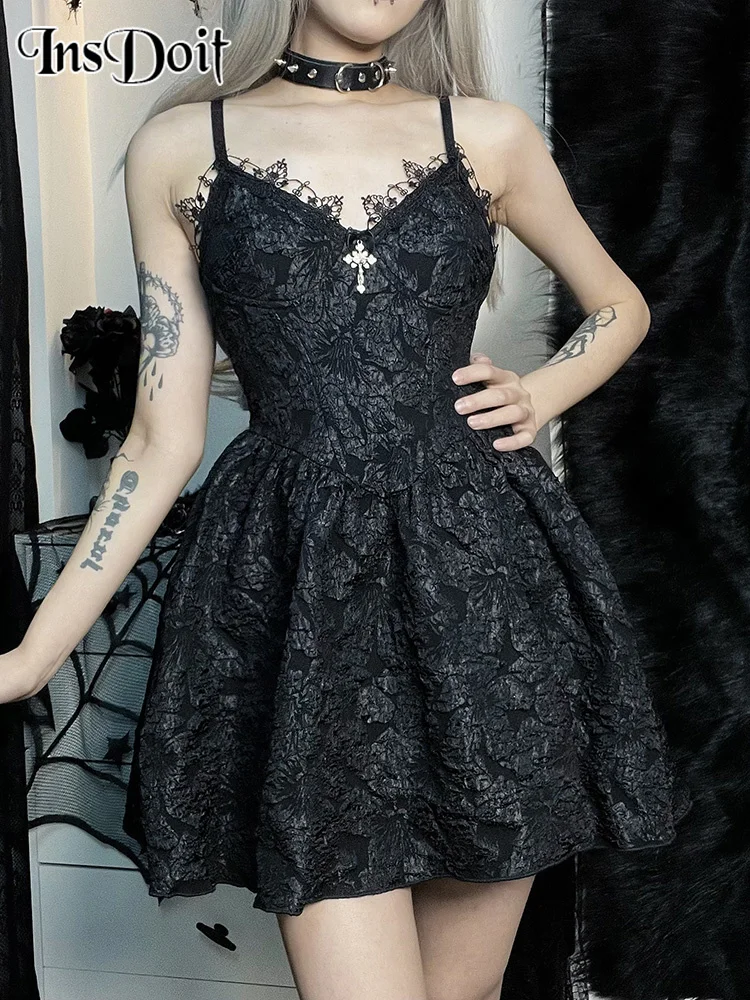 

Женский Готический корсет без рукавов, черное сексуальное летнее платье, женская уличная одежда с открытой спиной, мини-платье в стиле "Лолита", элегантные Клубные платья