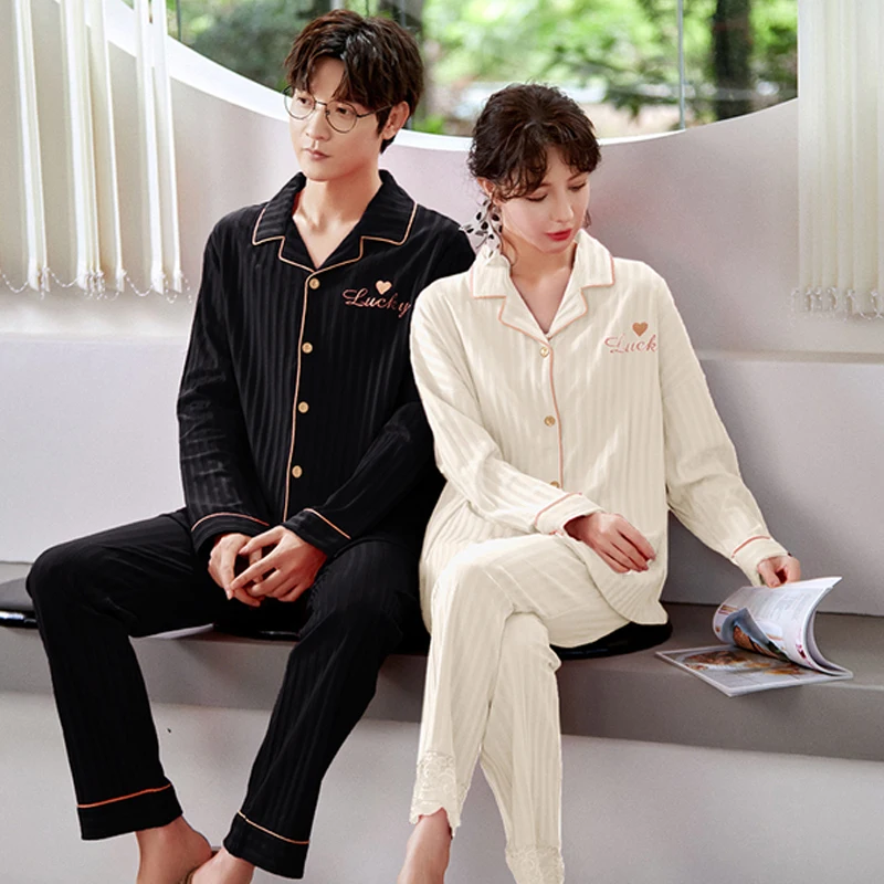 QUHENG 2022 Newest Sleepwear Cotton Pajamas Couple Set Autumn and Winter Pyjamas Suit Pijama Women Men Loungewear Plus Size Set