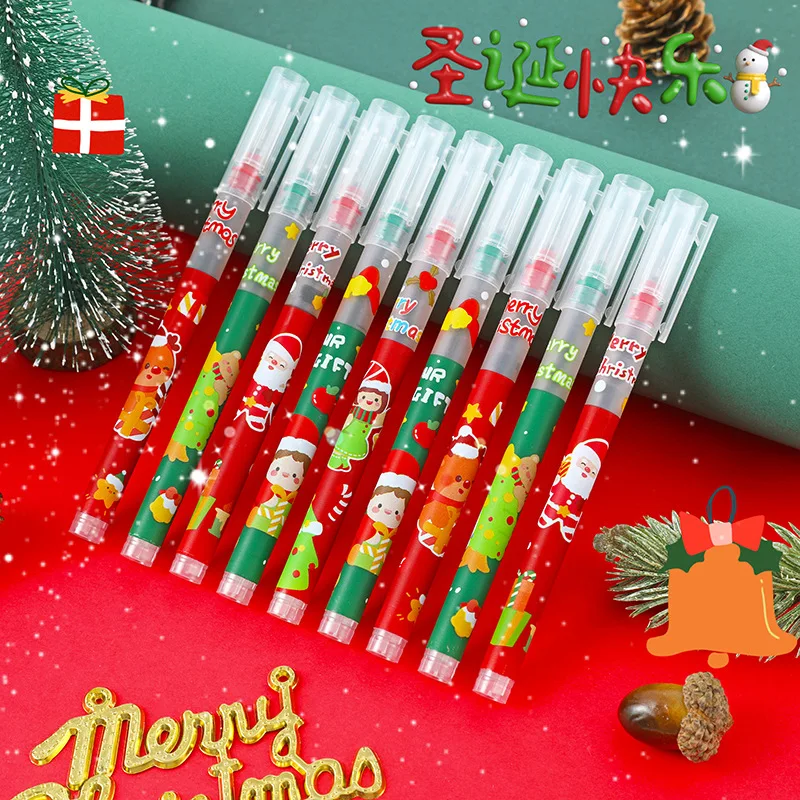 

30 шт. Рождественская прямая жидкая ручка, рождественские гелевые ручки, канцелярские принадлежности для студентов, черная ручка 0,5 мм, милая ручка для подписи